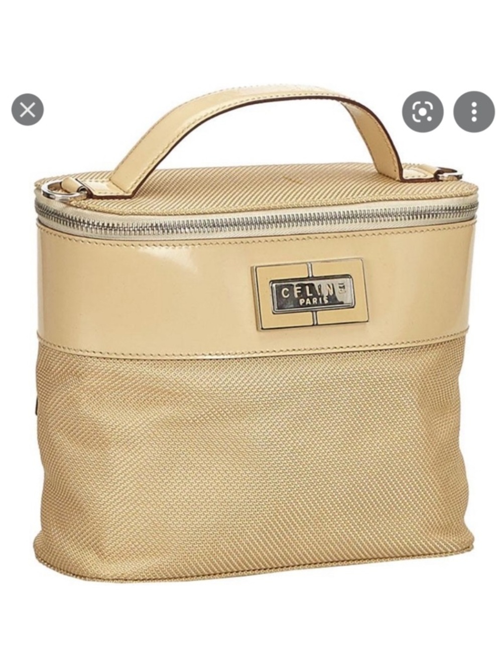 Celine Cream vanity 8” by 9” cosmetic microfiber zippy bag Serial tag inside